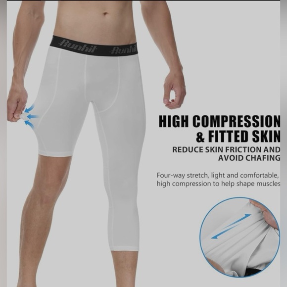Runhit 3/4 Men's Compression Pants with Pockets,Workout Athletic Tights Leggings - Picture 4 of 8